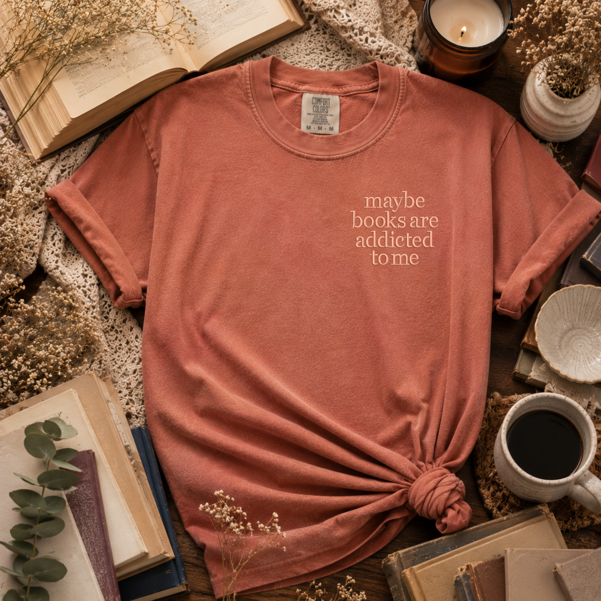 Plot Twist: It’s the Books | Maybe Books Are Addicted to Me Embroidered Shirt