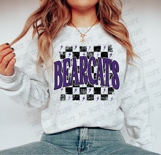Bearcats Purple Checkered Retro Graphic Tee