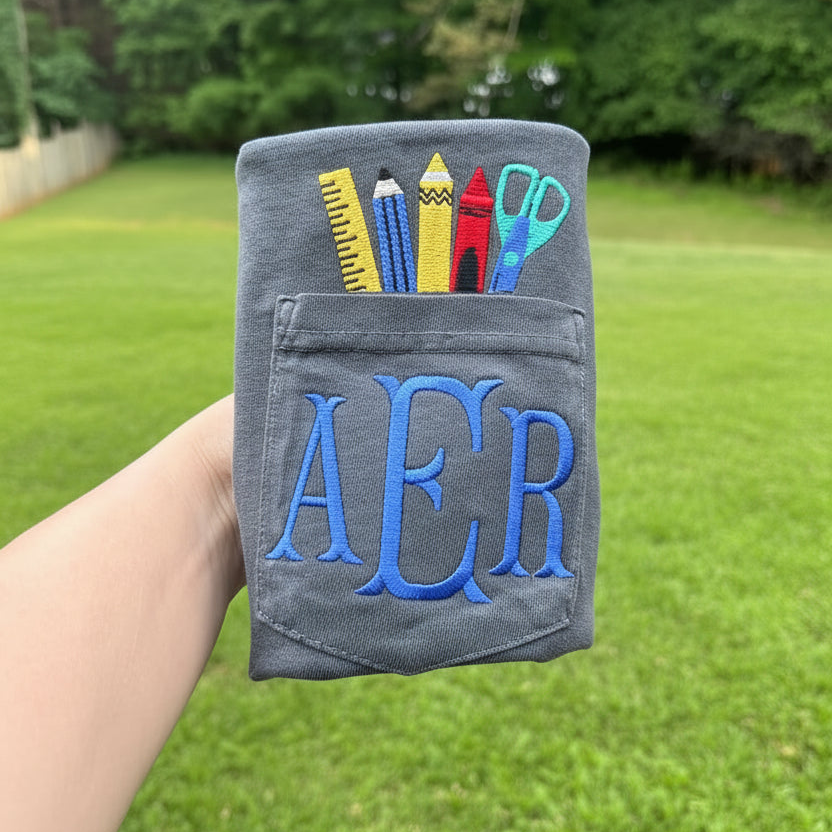 Personalized Teacher Embroidered Pocket Tee | Comfort Colors Monogram Shirt