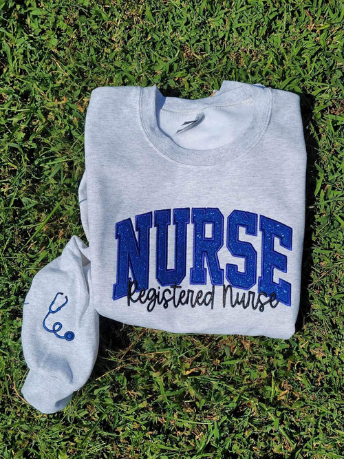 Personalized Custom Varsity Glitter Applique with September Script Font and Icon on Sleeve Embroidered Shirt - Merch Girls