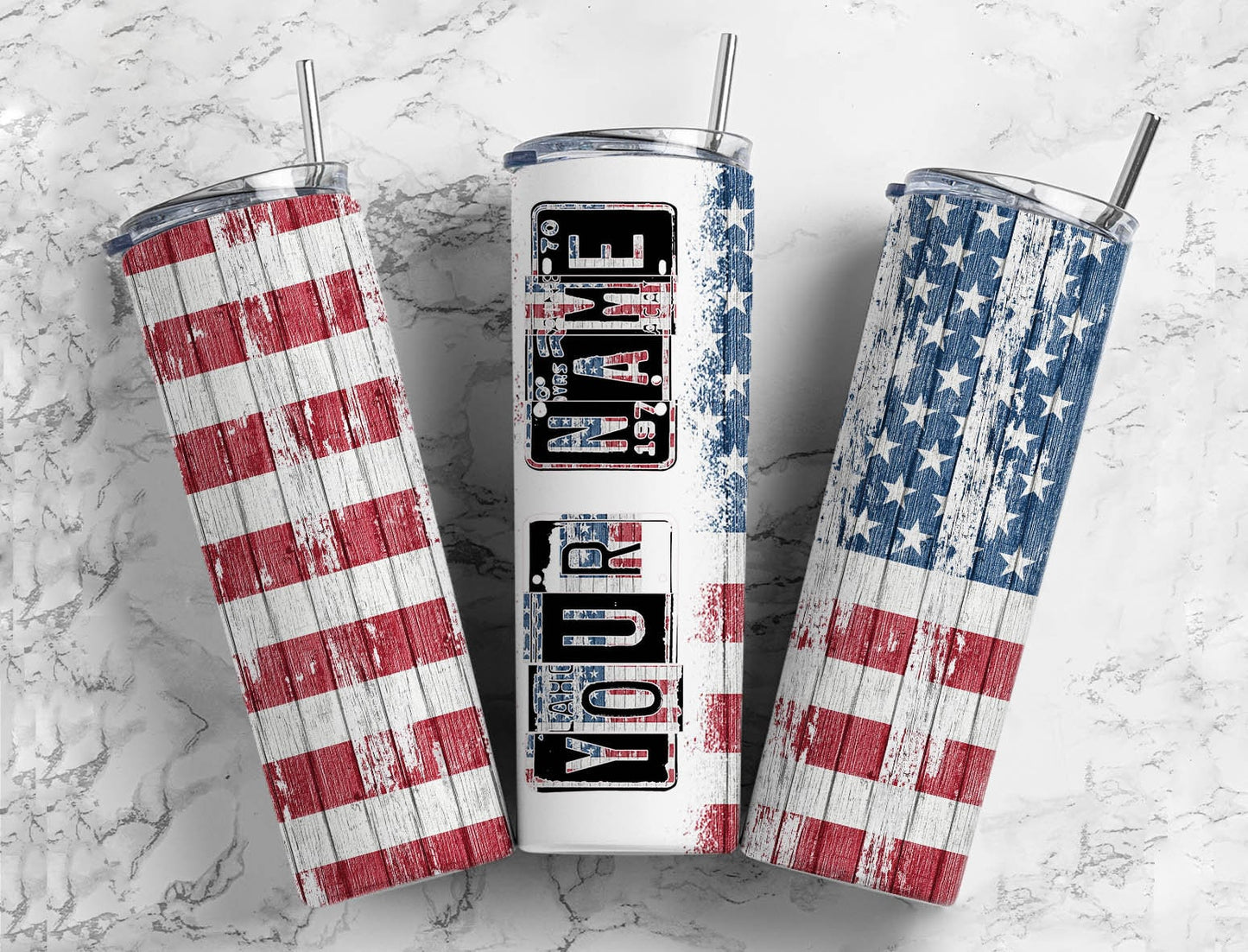 Personalized Distressed Flag Completed 20oz Skinny Tumbler