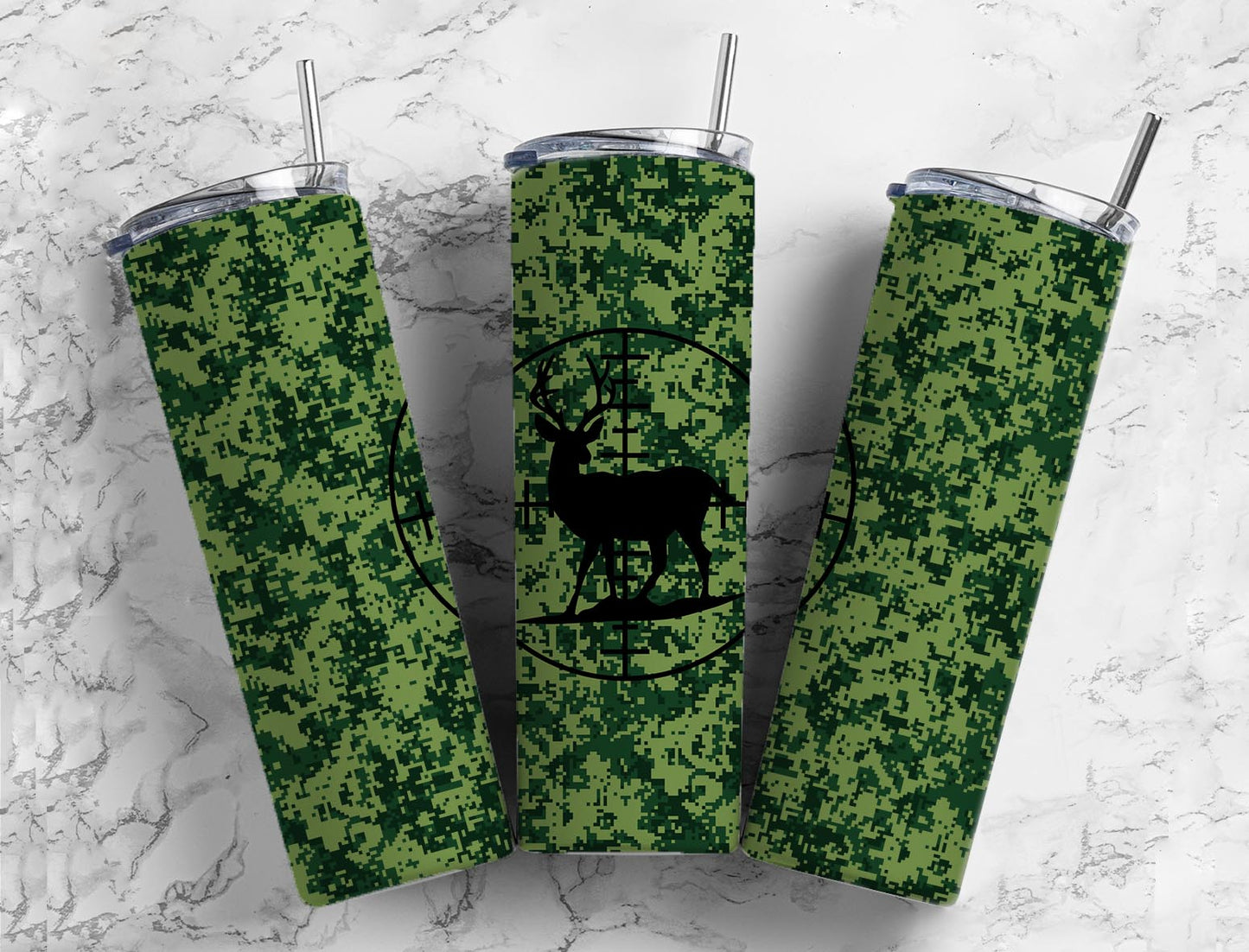 Digital Camo Deer in Bullseye Completed 20oz Skinny Tumbler