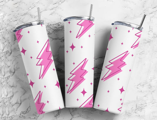 Pink and White Minimalist Lightning Bolts Completed 20oz Skinny Tumbler