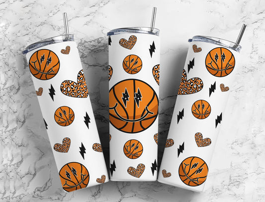 Basketball Leopard Hearts Completed 20oz Skinny Tumbler