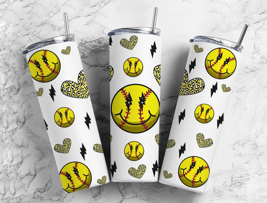Softball Leopard Hearts Completed 20oz Skinny Tumbler