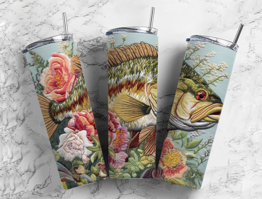 Floral Bass Fish 20oz Skinny Completed Tumbler