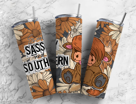 Sweet Sassy and Southern Highland Cow Completed 20oz Skinny Tumbler