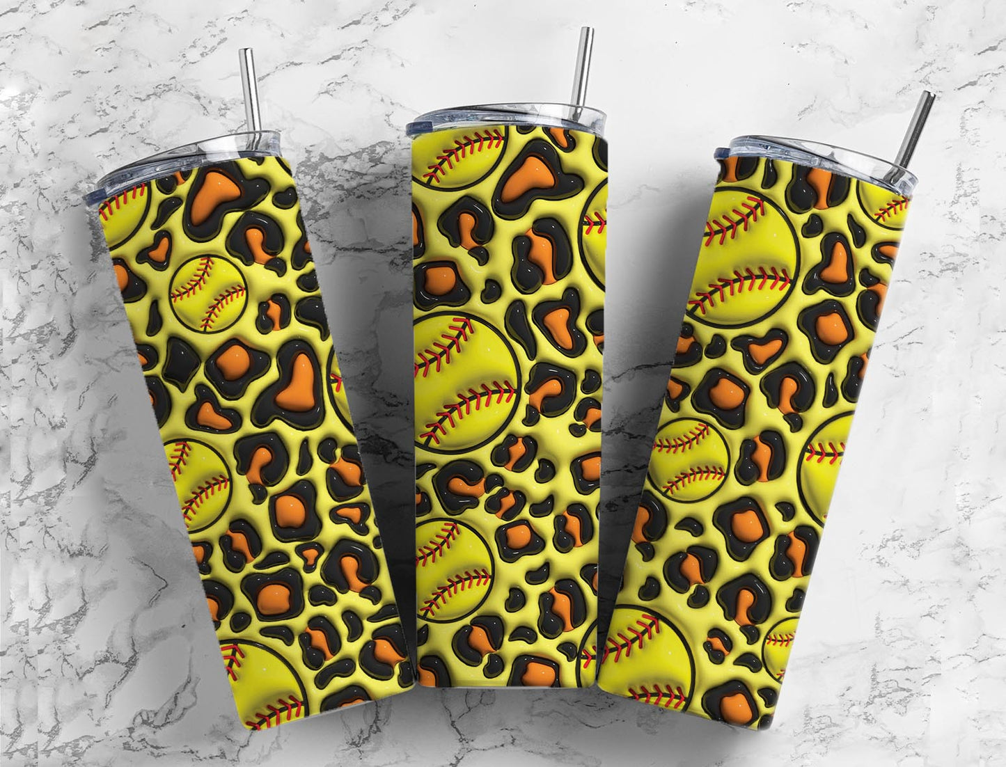 Leopard Softball Inflated Style Completed 20oz Skinny Tumbler