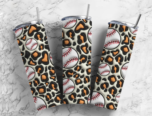 Leopard Baseball Inflated Style Completed 20oz Skinny Tumbler