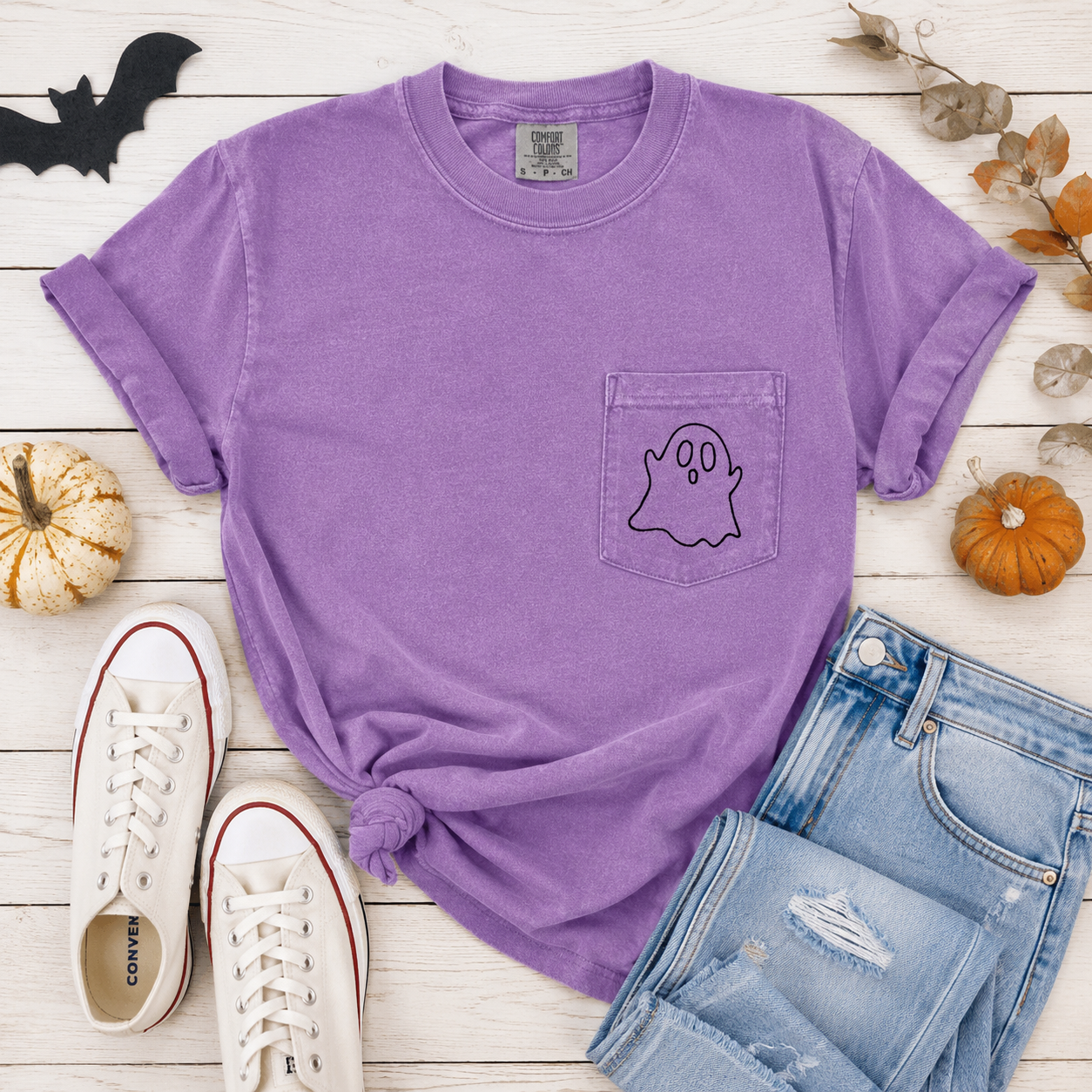 Embroidered Ghost Pocket T-Shirt | Comfort Colors