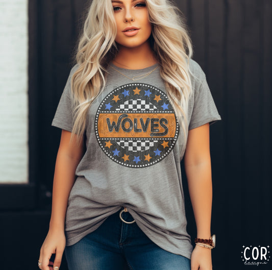 Wolves Royal/Orange Circle Star Mascot DTF Transfer