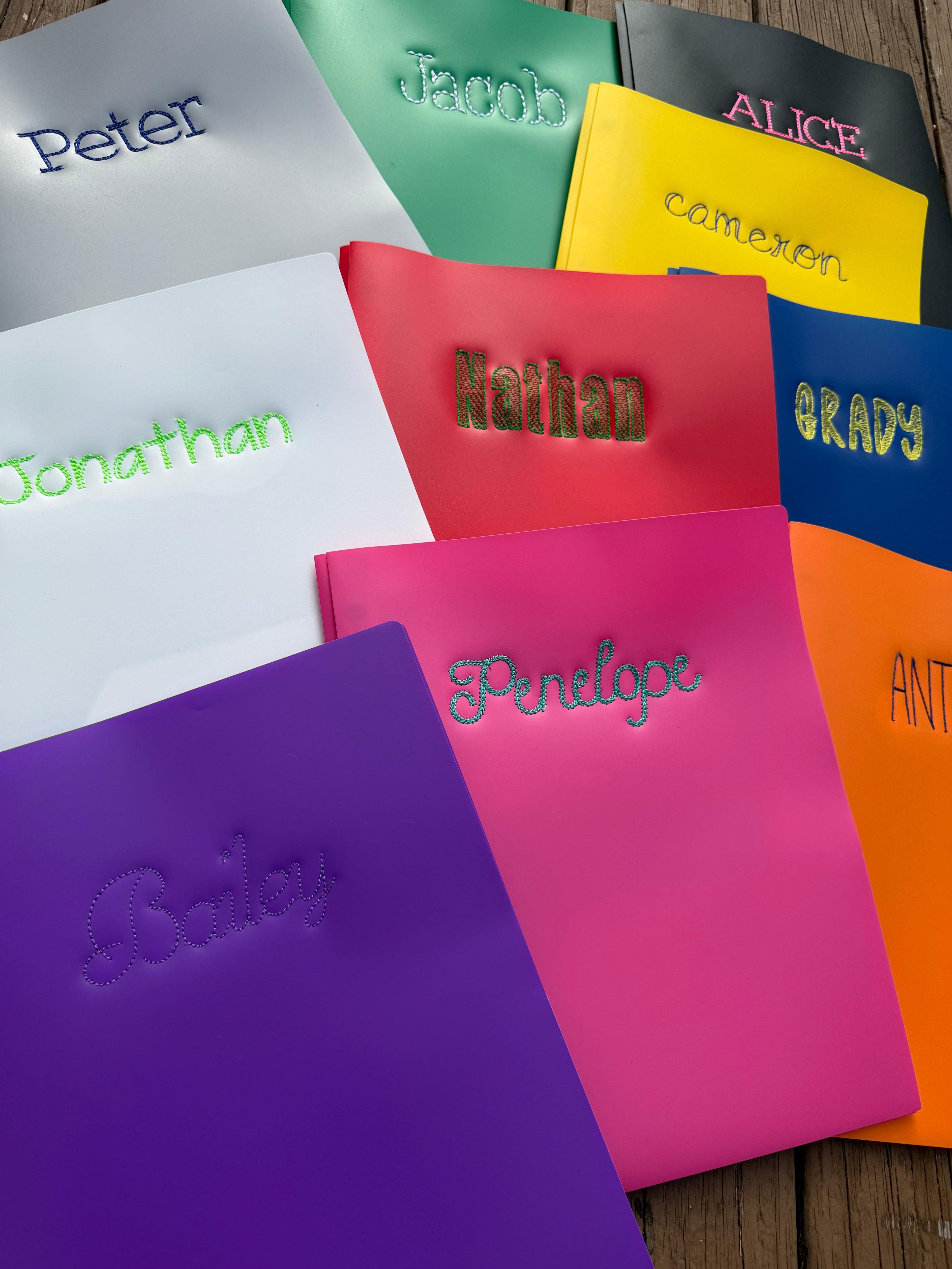 Personalized Embroidered Plastic School Folder | Custom Name Folder | Back to School Folder | Teacher Gift | Student Folder