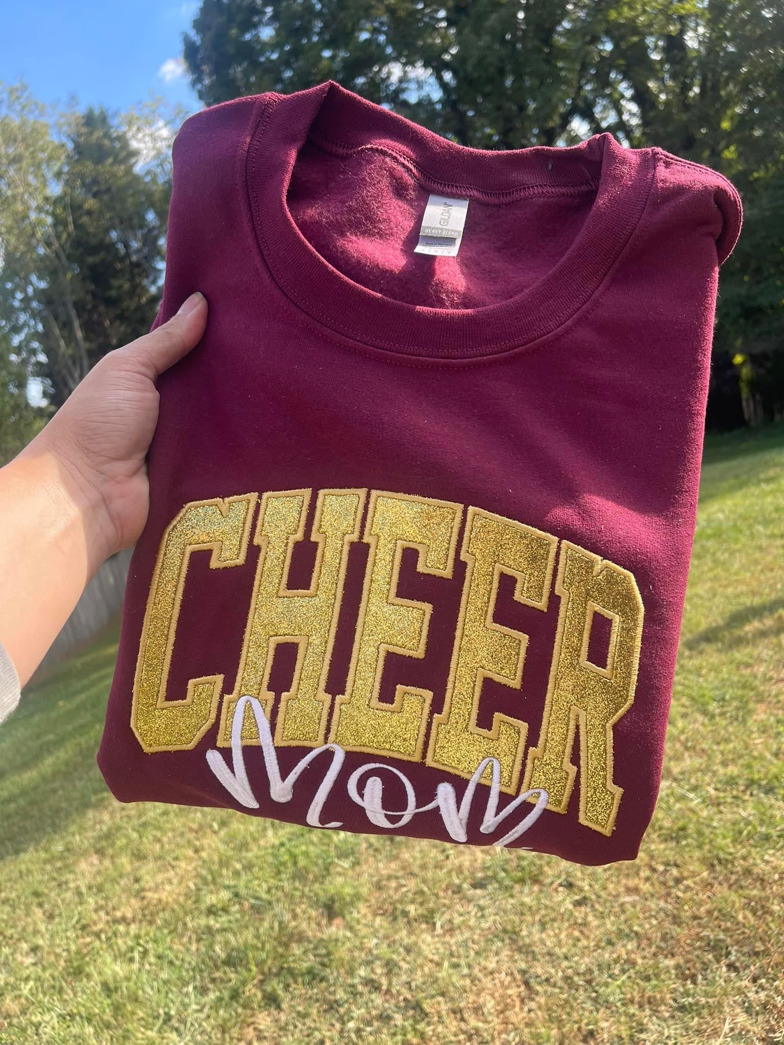 Custom Varsity Glitter Applique and Inspiration Script Font with Name and Icon on Sleeve Embroidered Shirt