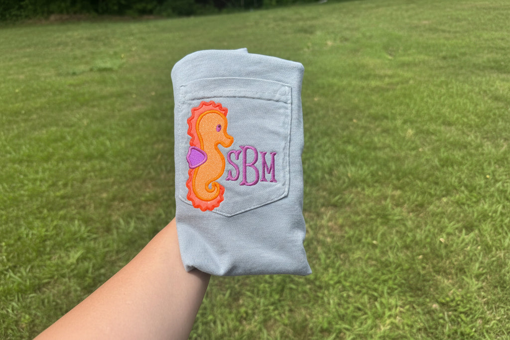 Seahorse Monogram Embroidered Pocket Tee