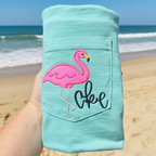 Personalized Flamingo Monogram Pocket Tee | Comfort Colors Pocket Shirt | Embroidered Flamingo Initial T-Shirt