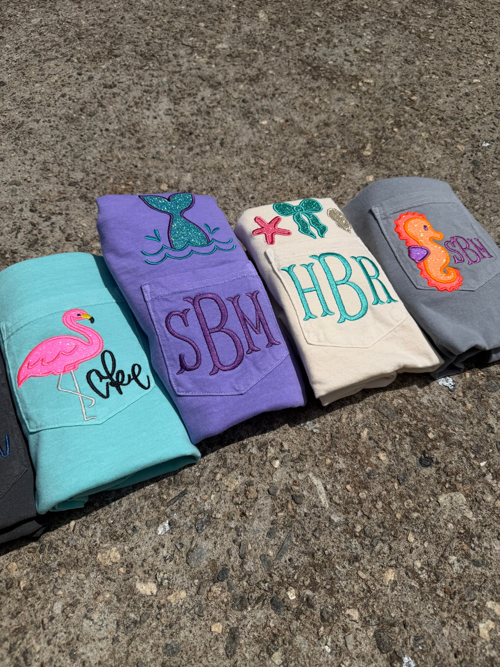 Personalized Mermaid Monogram Pocket Tee | Comfort Colors Pocket Shirt | Coastal Embroidered Initial T-Shirt