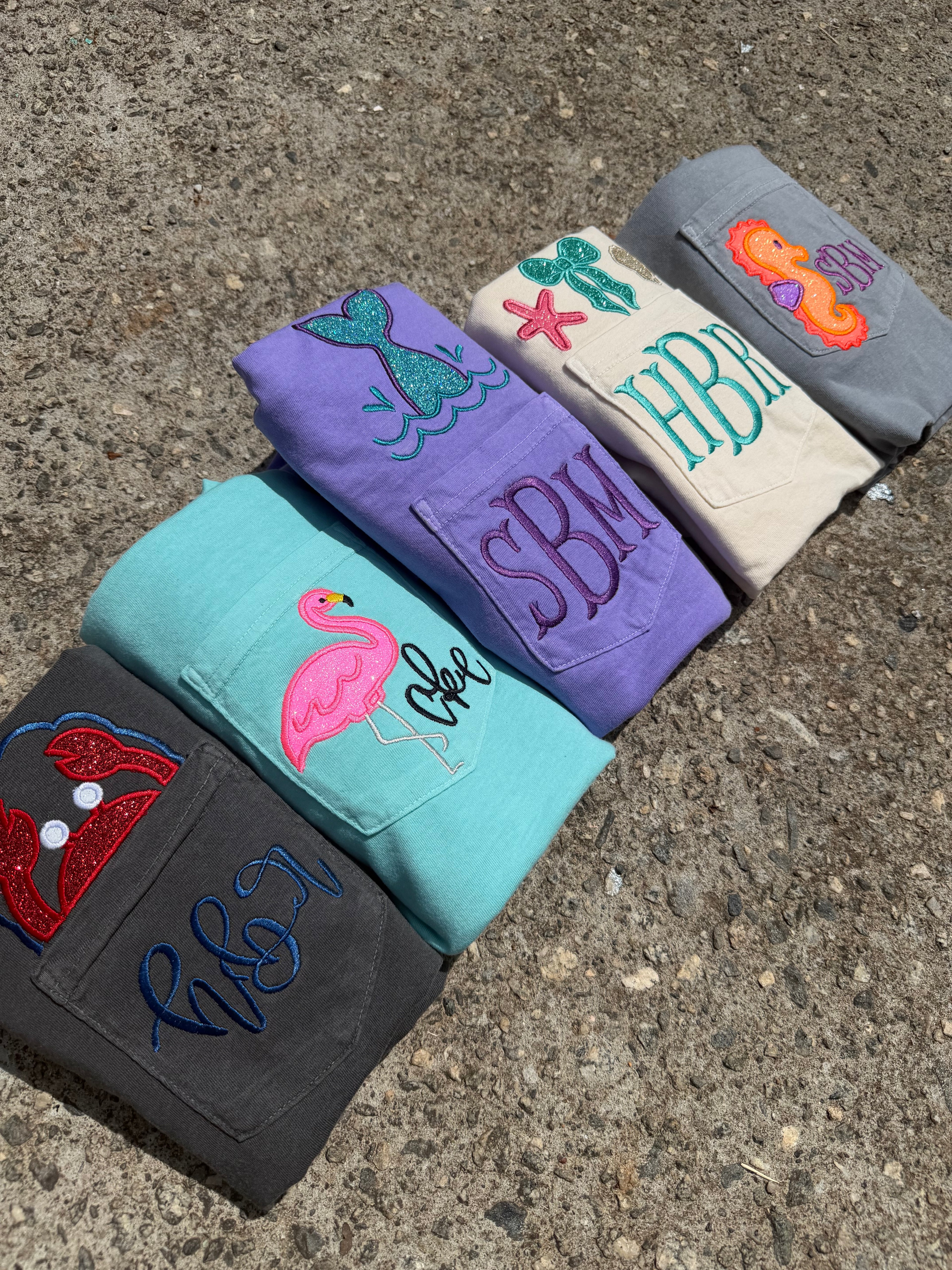 Custom Crab Monogram Pocket Tee | Comfort Colors Pocket T-Shirt | Coastal Embroidered Initial Shirt