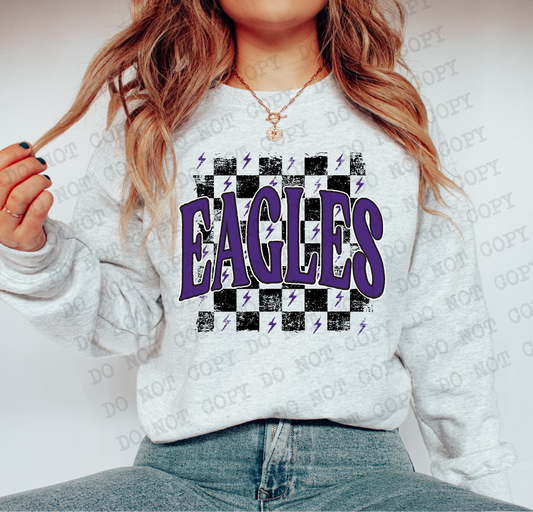 Eagles Purple Checkered Retro Graphic Tee