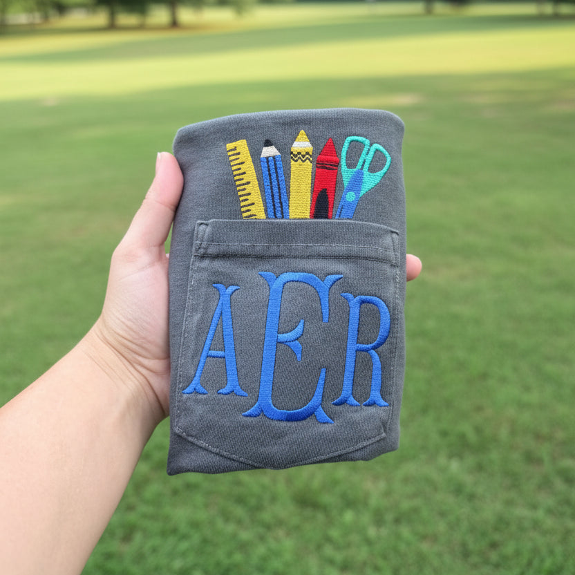 Personalized Teacher Embroidered Pocket Tee | Comfort Colors Monogram Shirt