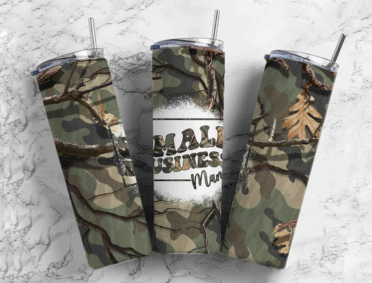 Small Business Mama on Camo Background Completed 20oz Skinny Tumbler