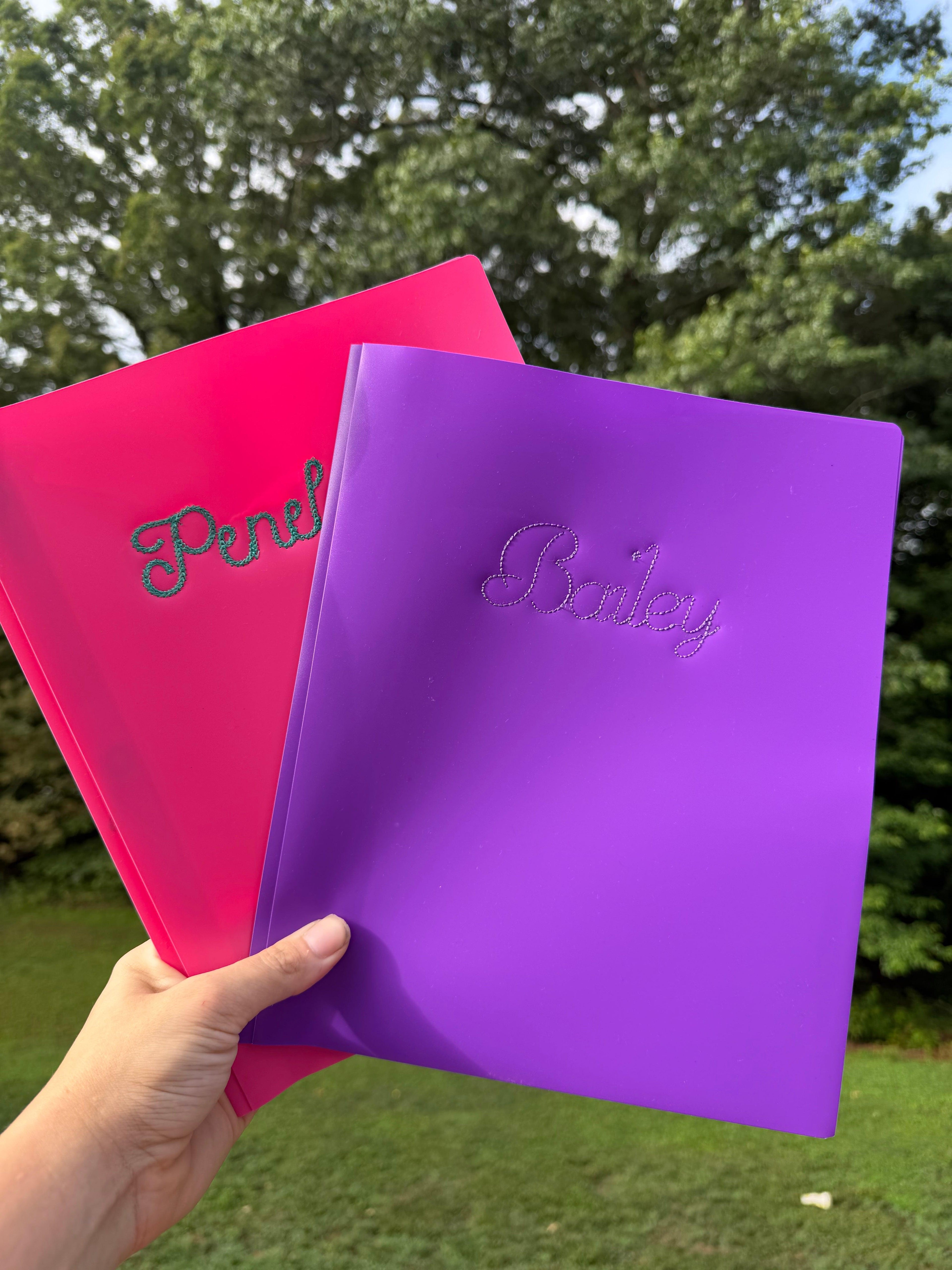 Personalized Embroidered Plastic School Folder | Custom Name Folder | Back to School Folder | Teacher Gift | Student Folder
