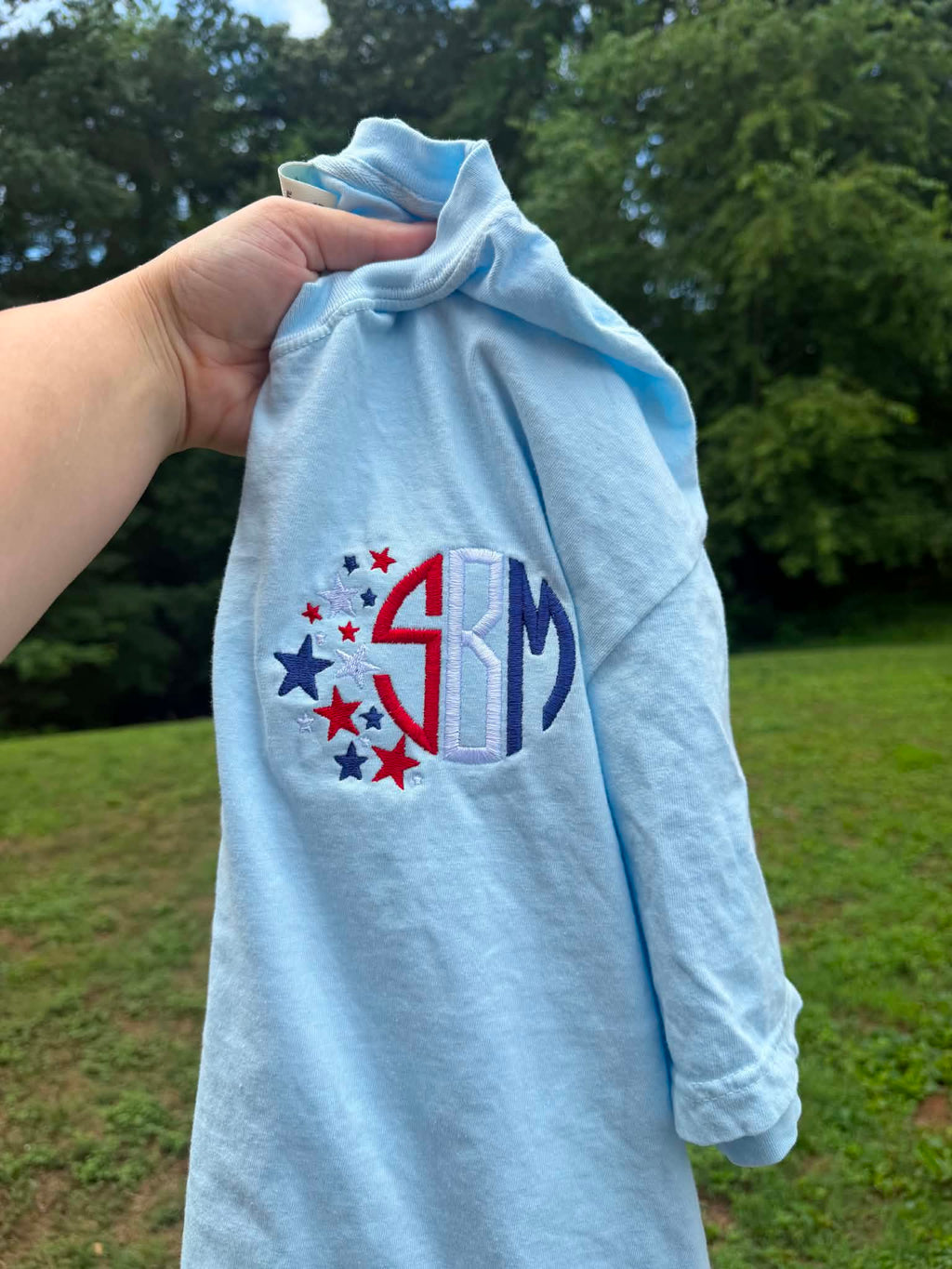 Star Spangled Monogram Embroidered Shirt | 4th of July | Red, White & Blue