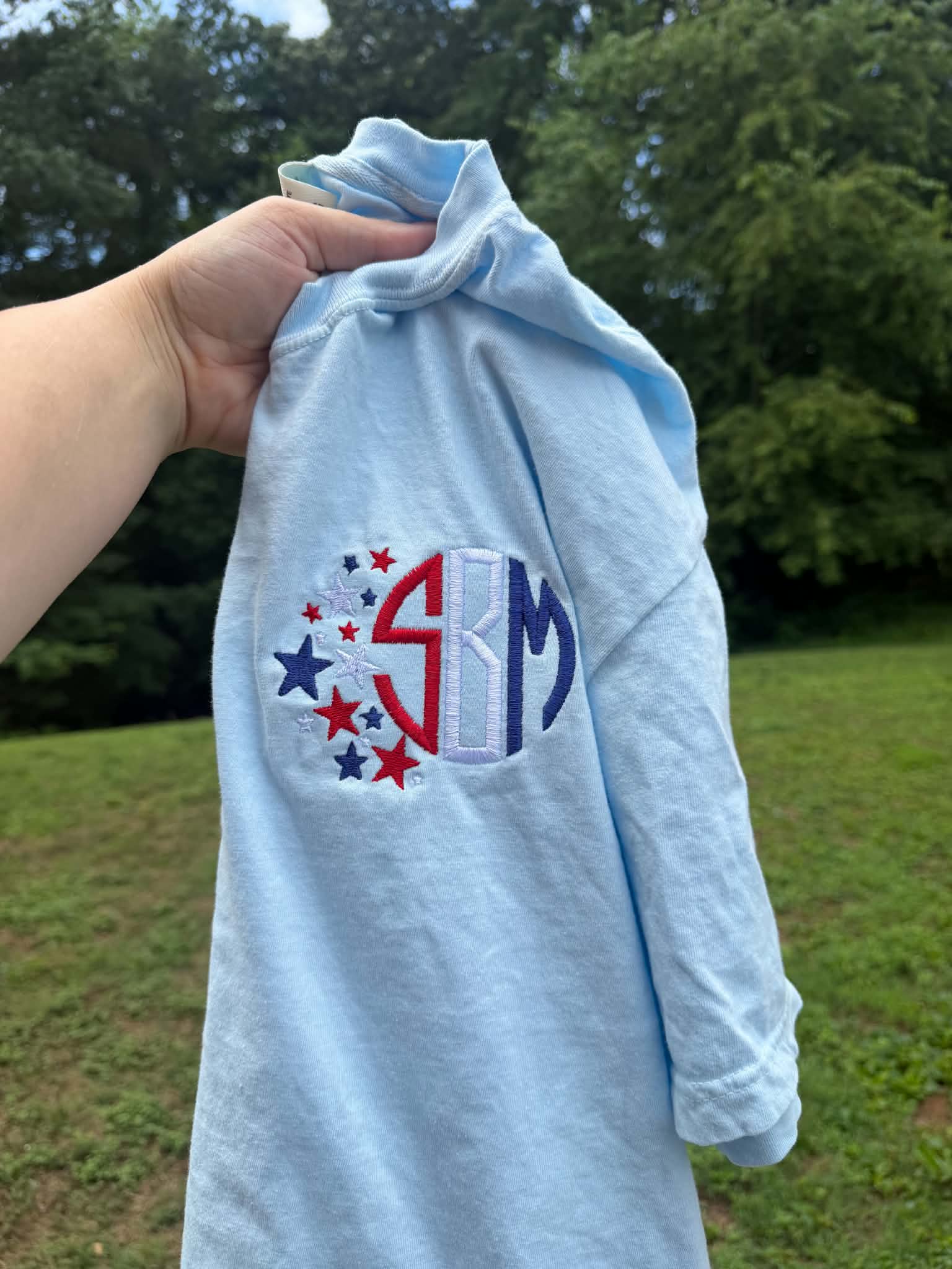 Star Spangled Monogram Embroidered Shirt | 4th of July | Red, White & Blue