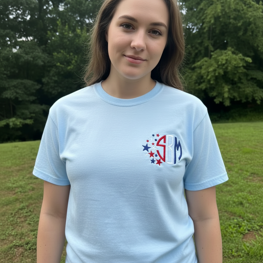 Star Spangled Monogram Embroidered Shirt | 4th of July | Red, White & Blue