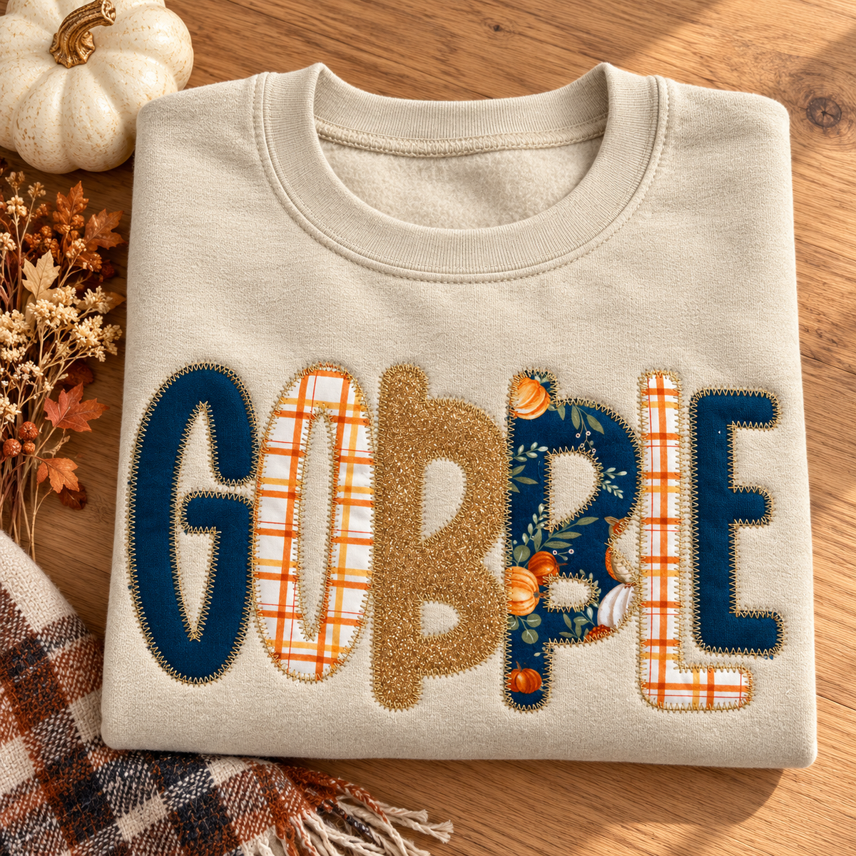 Gobble Embroidered Sweatshirt | Thanksgiving Sweatshirt