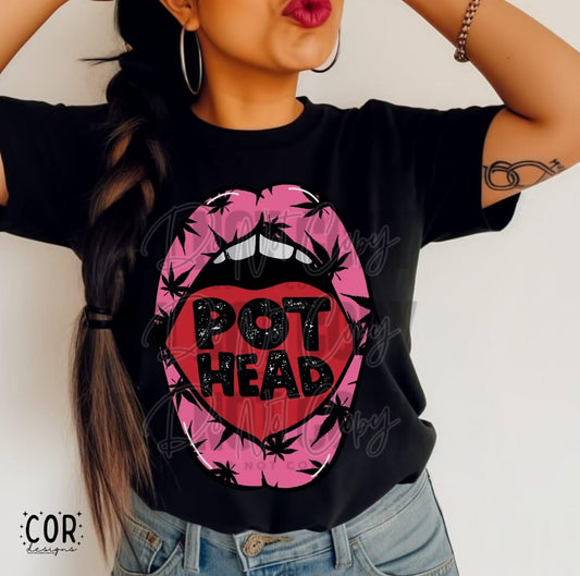 Pot Head with Pink Lips DTF Transfer
