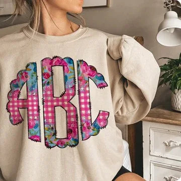 Pink Plaid and Floral Monogram Graphic Tee - Merch Girls