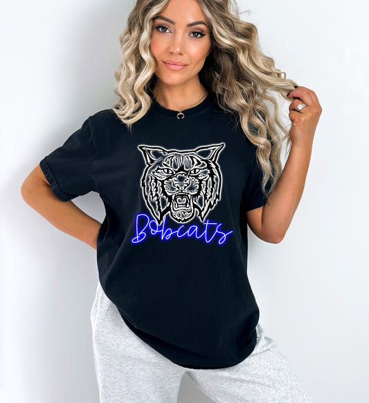 Bobcats blue Neon Mascot Graphic Tee - DTG ONLY