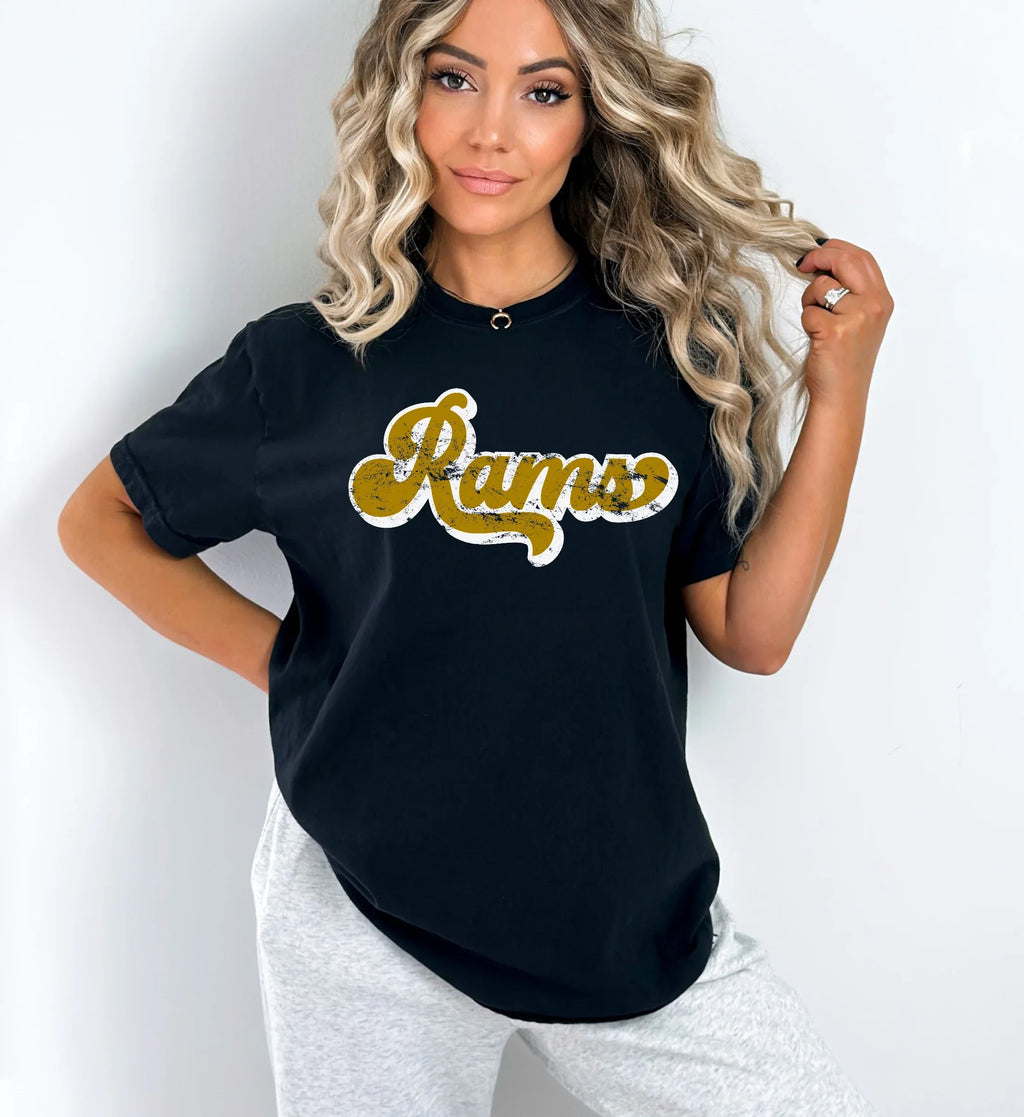 Rams Old Gold/White Vintage Retro Shadow Distressed DTF Transfer - Merch Girls