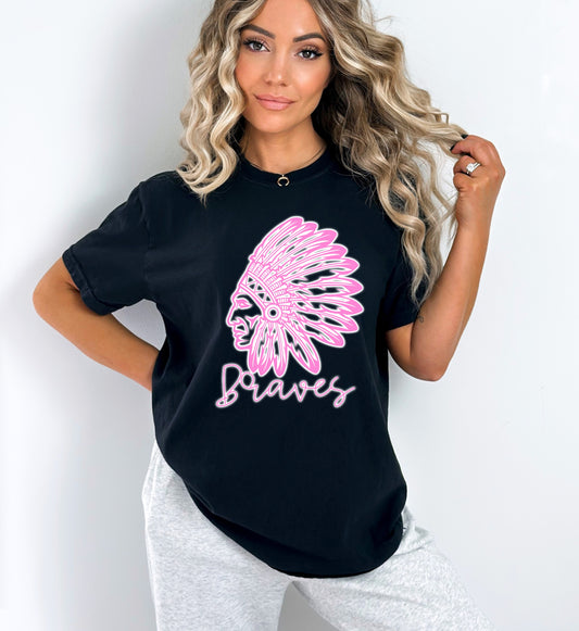 Braves Pink Neon Mascot Graphic Tee - DTG ONLY
