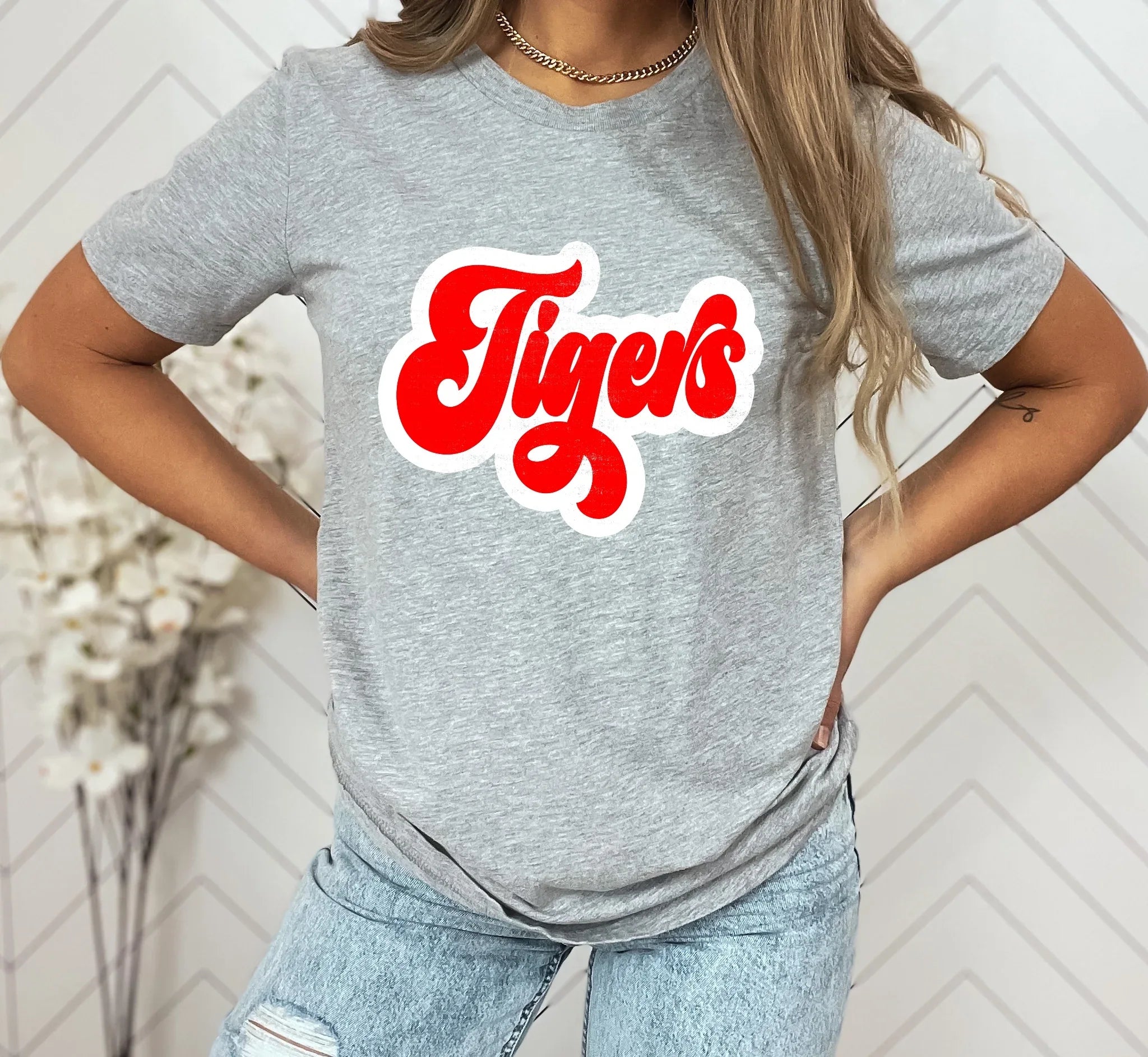 Tigers Vintage Retro Shadow Distressed DTF Transfer - Merch Girls