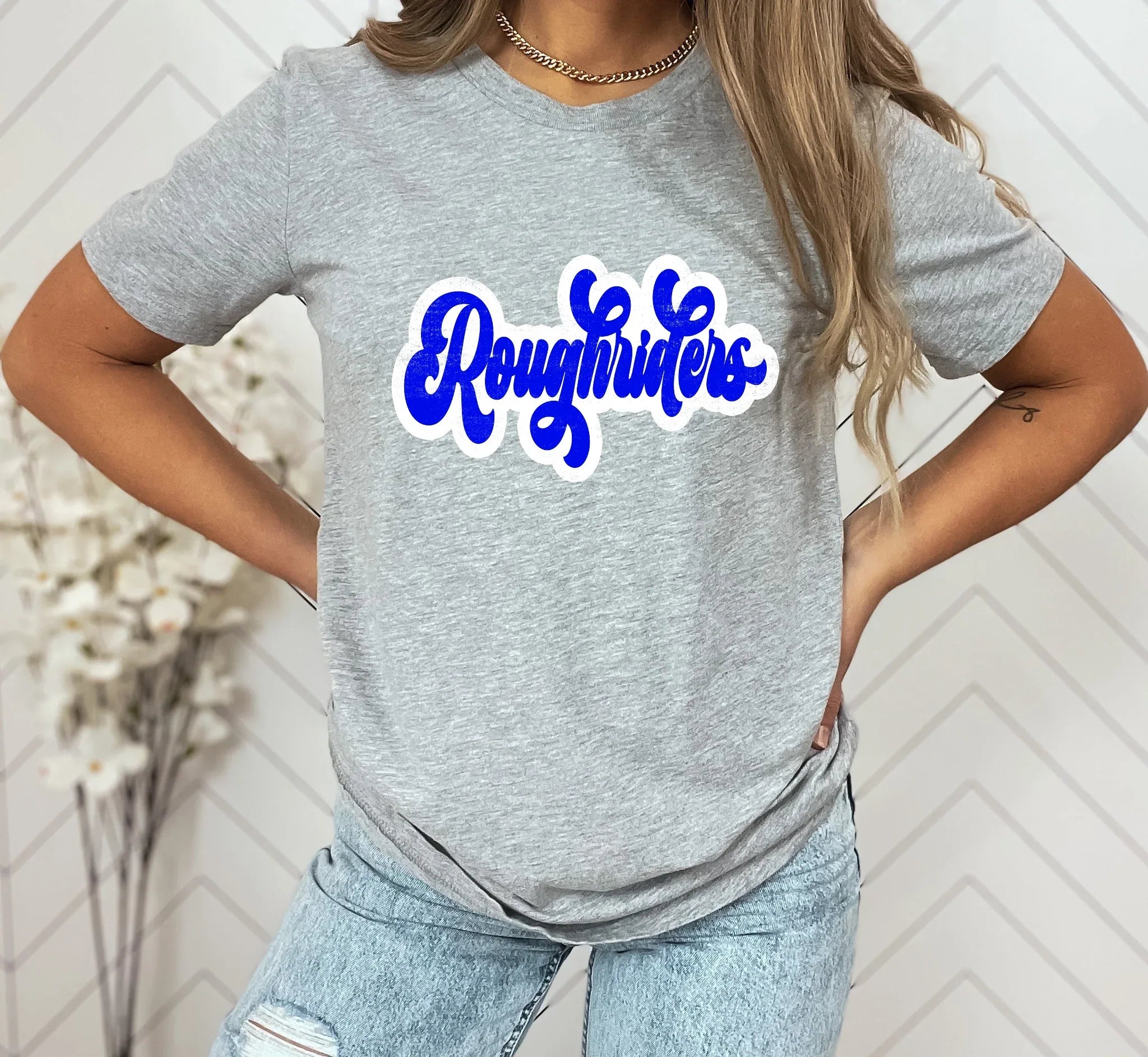 Roughriders Vintage Retro Shadow Distressed DTF Transfer - Merch Girls