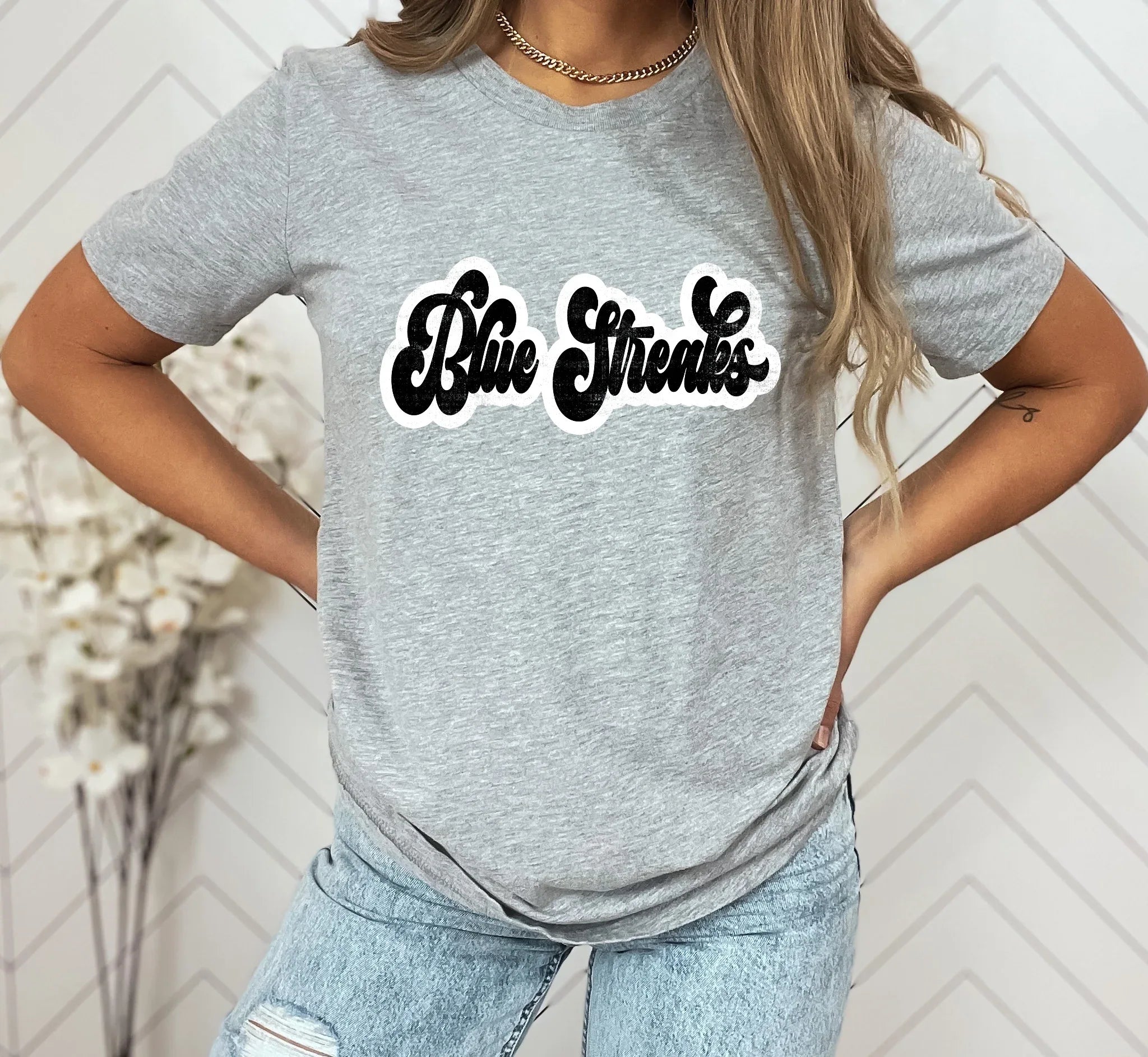 Blue Streaks Vintage Retro Shadow Distressed DTF Transfer - Merch Girls