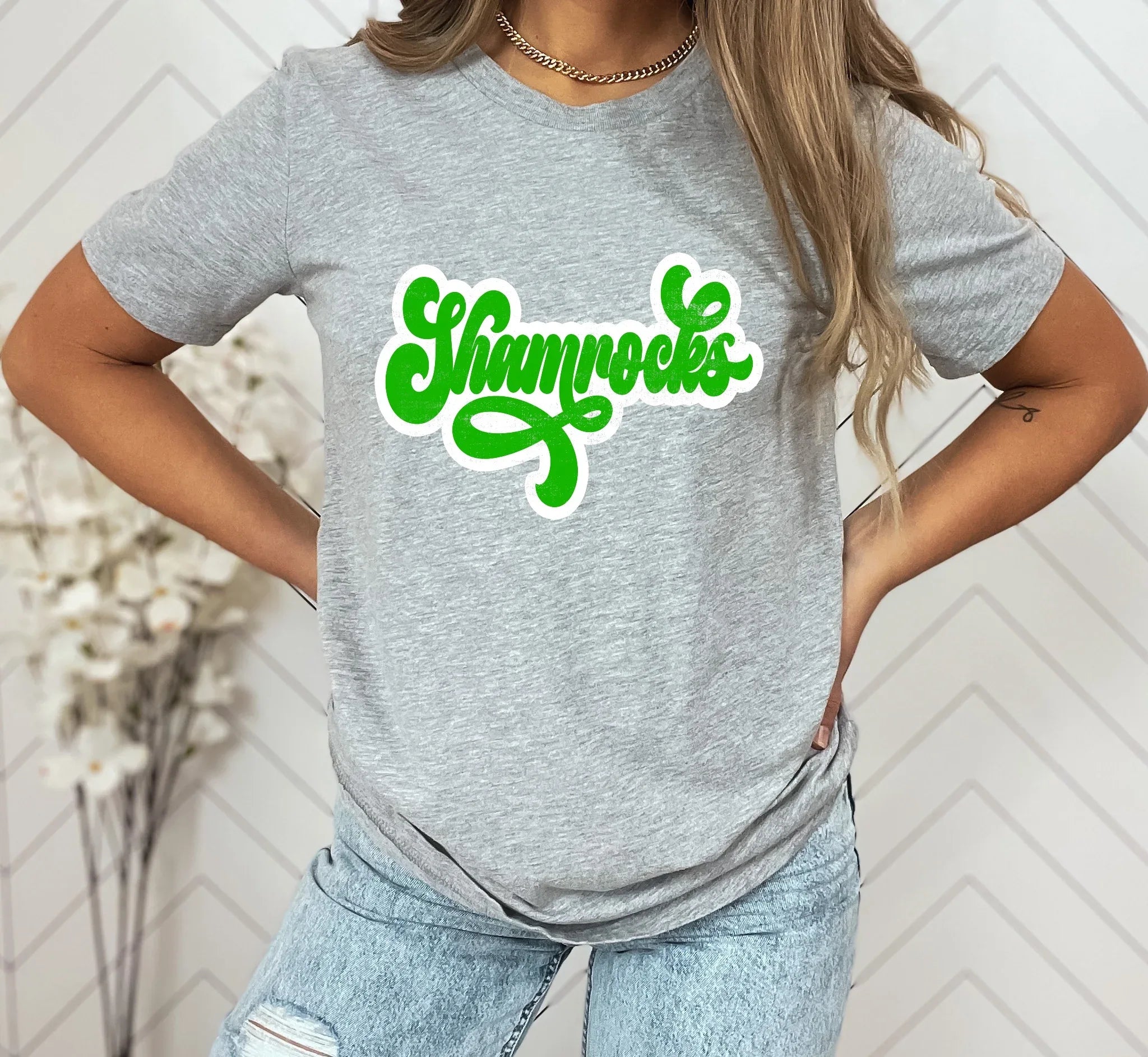 Shamrocks Vintage Retro Shadow Distressed DTF Transfer - Merch Girls