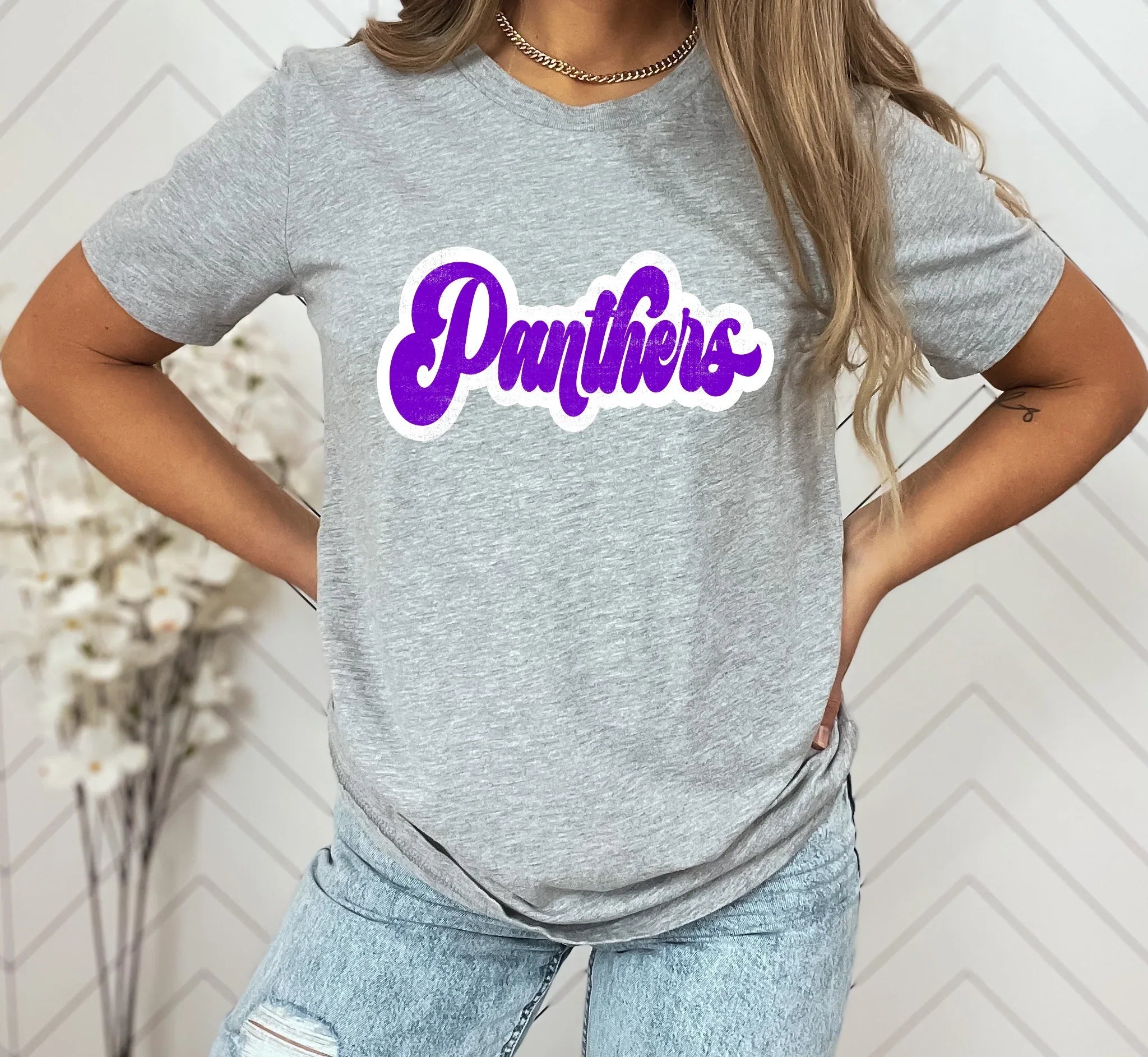 Panthers Vintage Retro Shadow Distressed DTF Transfer - Merch Girls