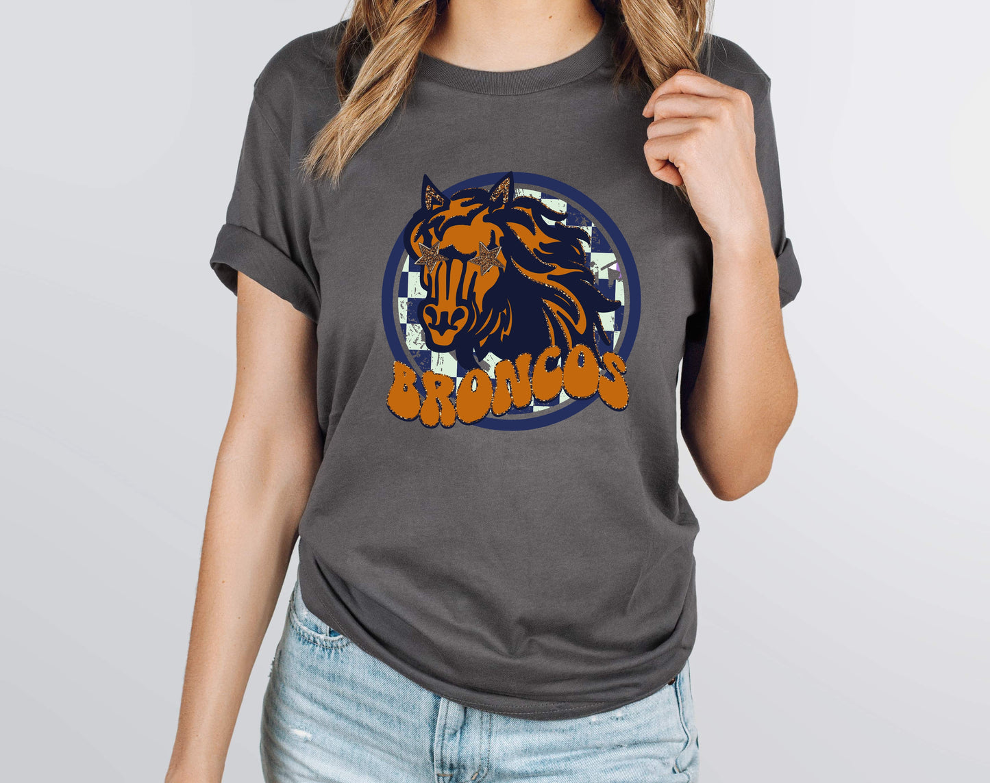 Broncos Checkered Preppy Graphic Tee