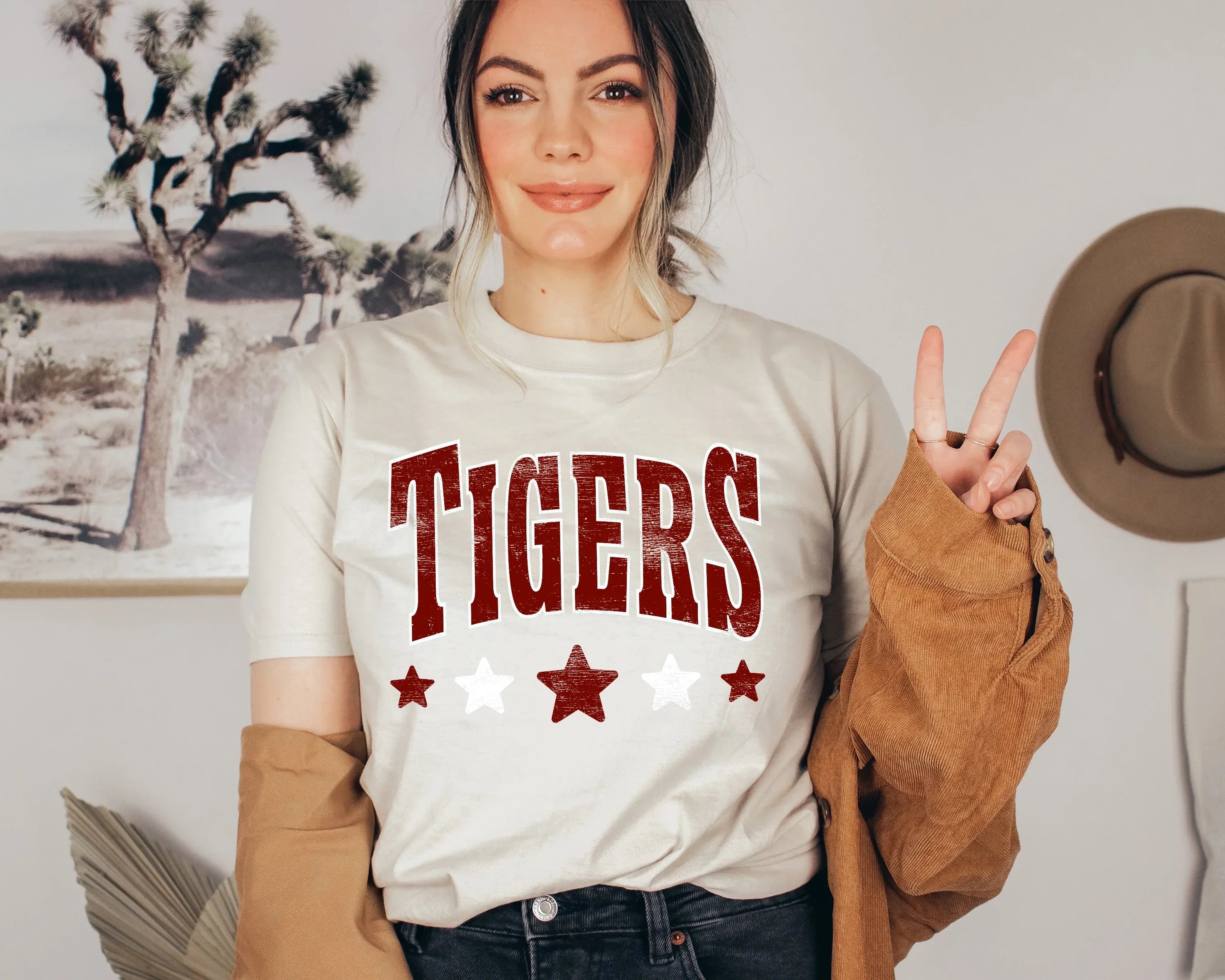 Tigers Distressed Stars Maroon DTF Transfer - Merch Girls