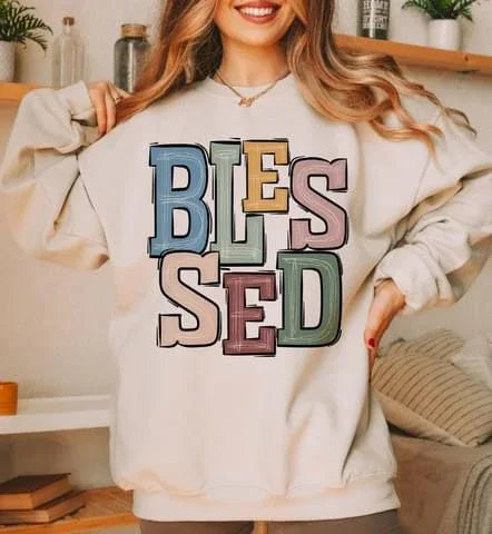 Blessed Boho Varsity Doodle Graphic Tee - Merch Girls