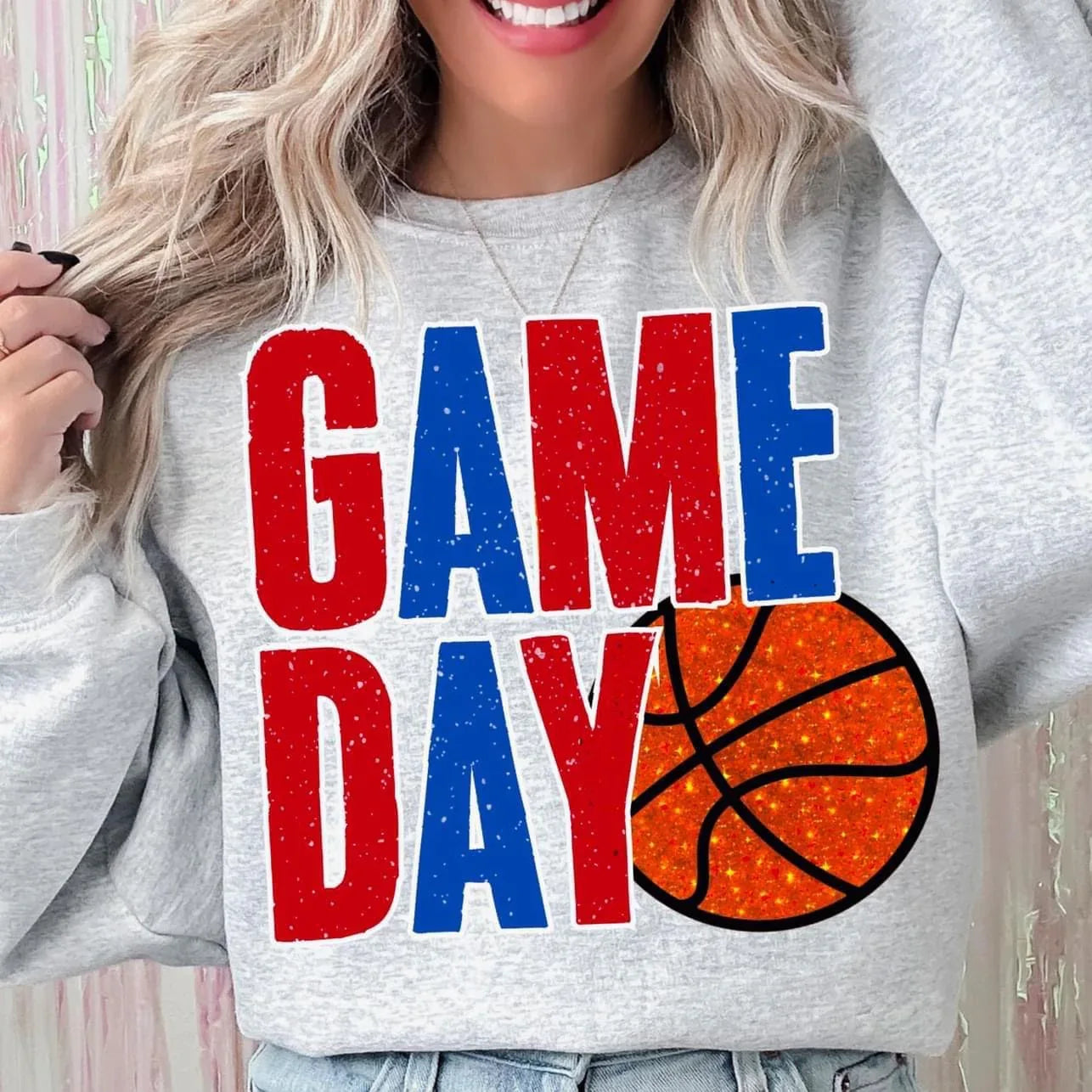Game Day Basketball Red/Blue DTF Transfer - Merch Girls
