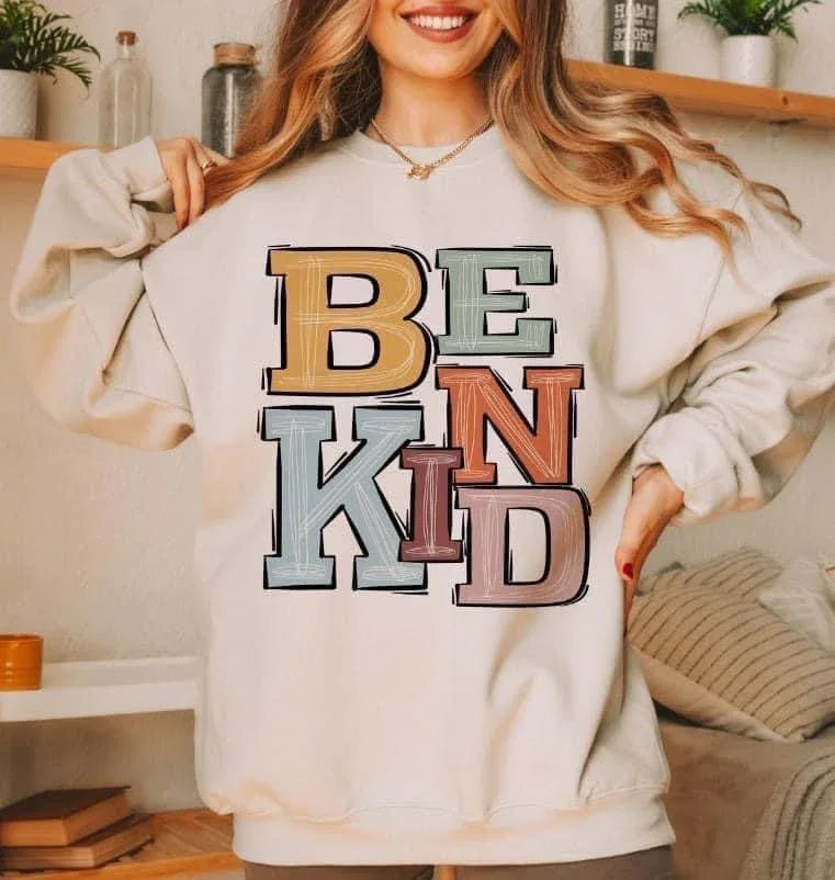 Be Kind Boho Sporty Varsity DTF Transfer - Merch Girls