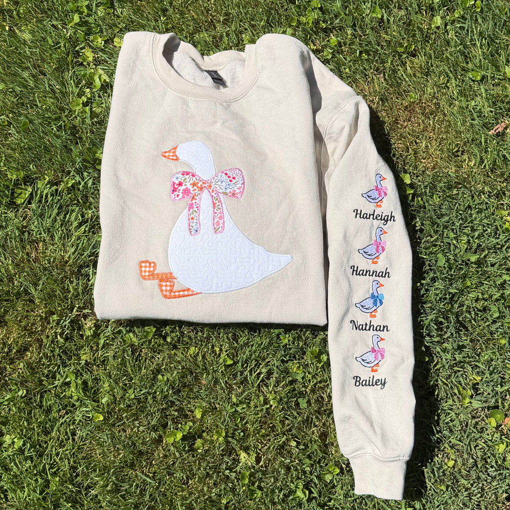Silly Goose Quilted Applique Embroidered Mama Shirt | Customizable Sleeve with Names