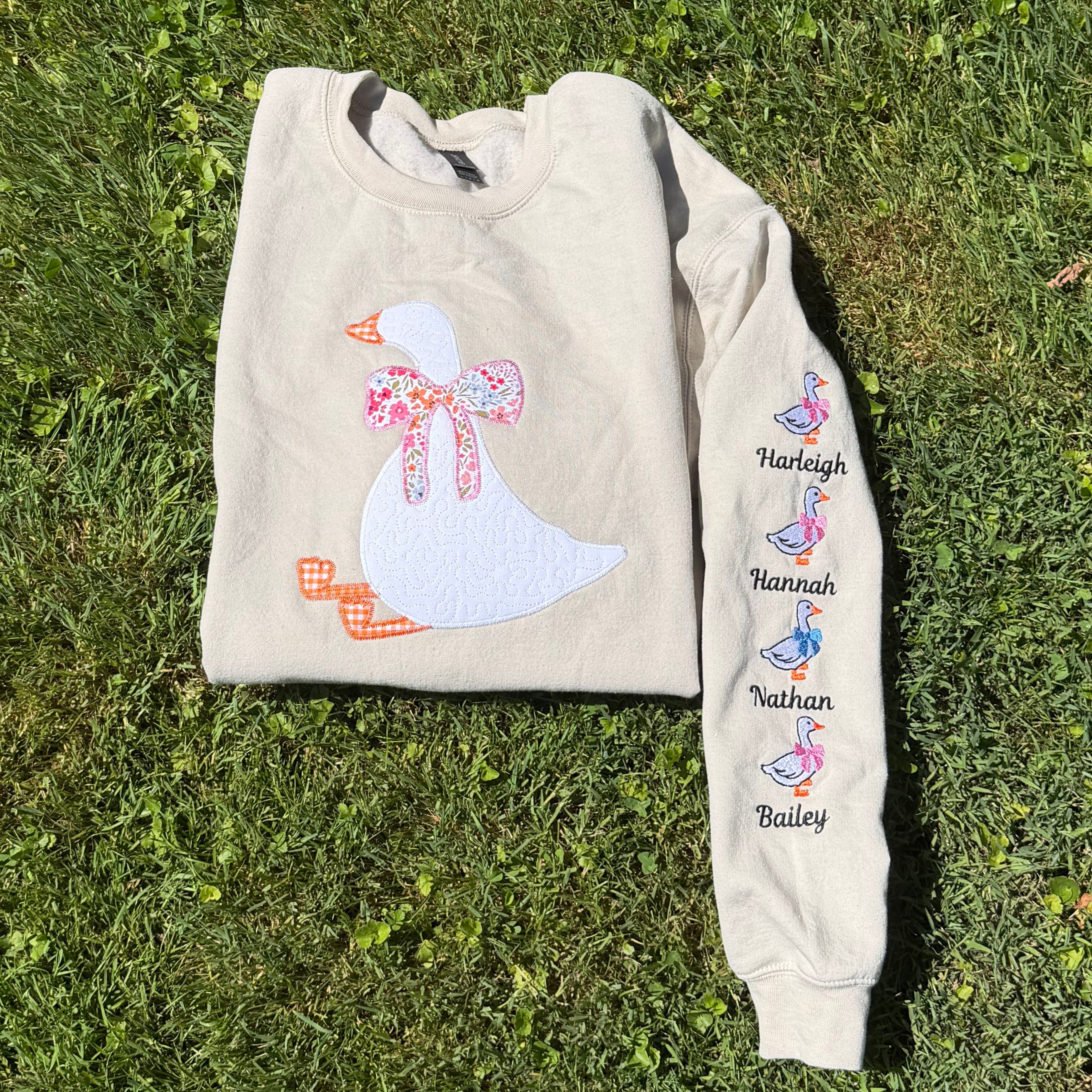 Silly Goose Quilted Applique Embroidered Mama Shirt | Customizable Sleeve with Names