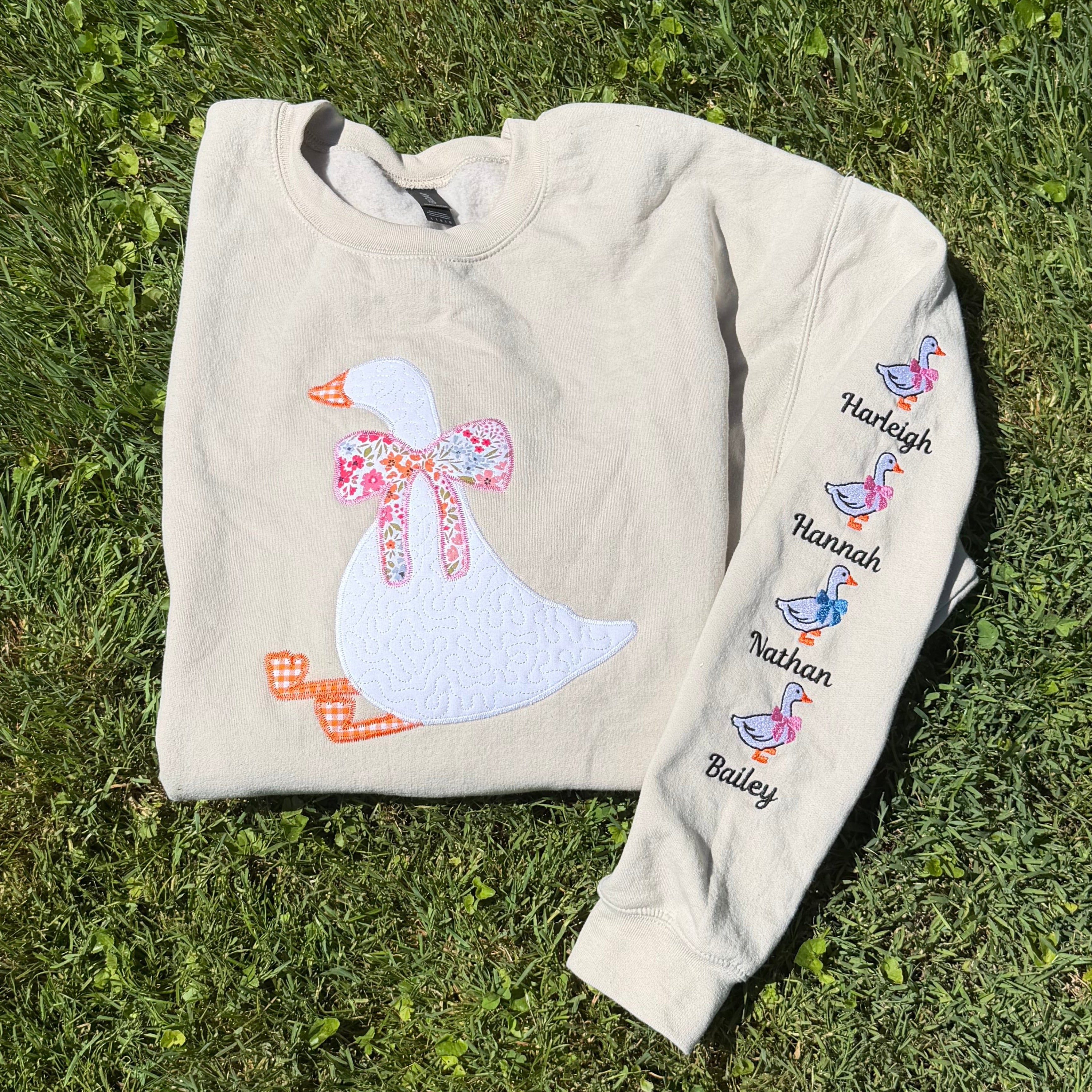 Silly Goose Quilted Applique Embroidered Mama Shirt | Customizable Sleeve with Names