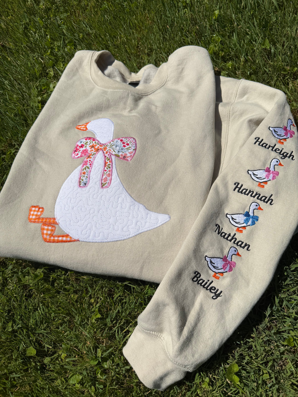 Silly Goose Quilted Applique Embroidered Mama Shirt | Customizable Sleeve with Names