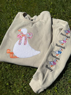 Silly Goose Quilted Applique Embroidered Mama Shirt | Customizable Sleeve with Names
