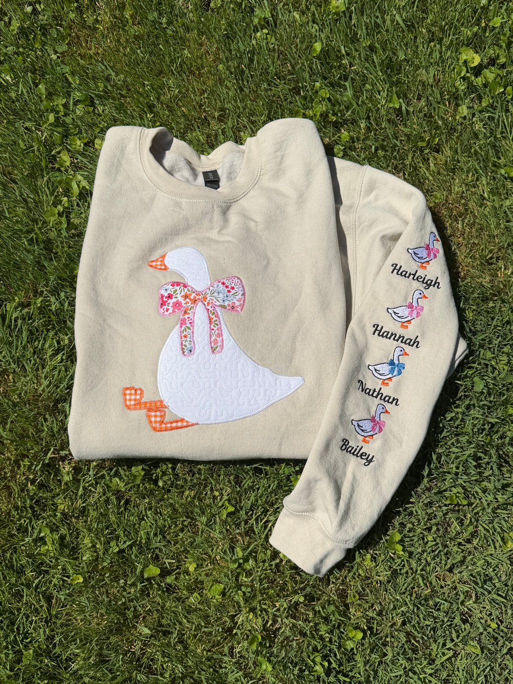 Silly Goose Quilted Applique Embroidered Mama Shirt | Customizable Sleeve with Names